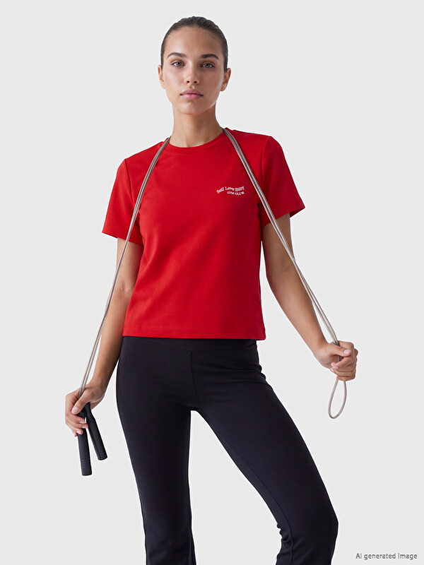 KOOR SPORT Nakışlı Soft Touch Kadın Spor Tişört