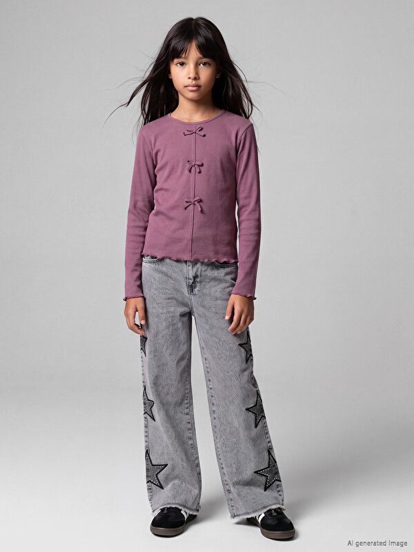 LCW Kids Wideleg Rhinestone Embellished Girls' Jeans