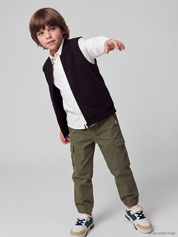 LCW Kids Erkek Çocuk Gabardin Kargo Jogger Pantolon
