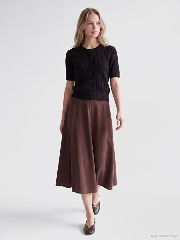 LCW Vision Elastic Waist Poplin Flared Skirt