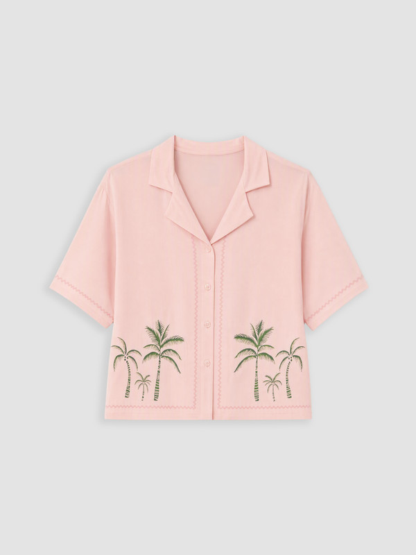 LCW DREAM Gömlek Yaka Nakışlı Kadın Pijama Üst