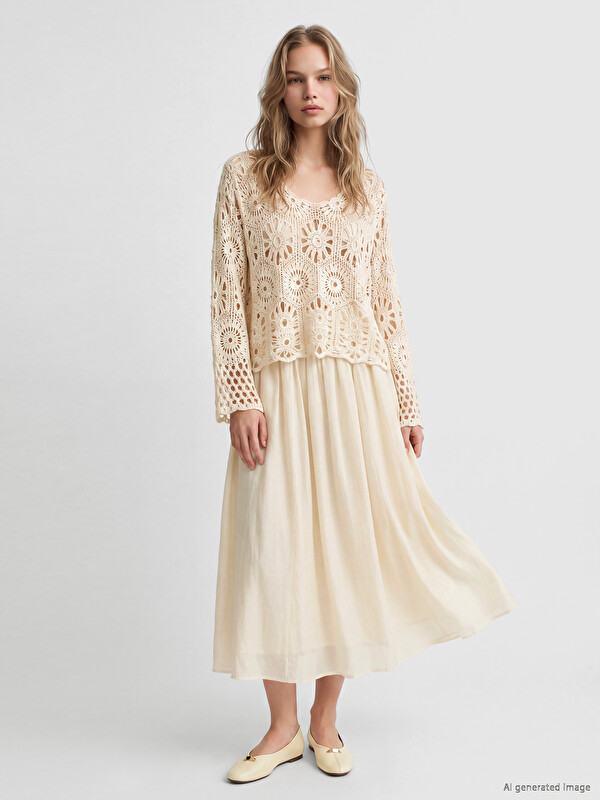 LCW Vision Elastic Waist Flared Skirt