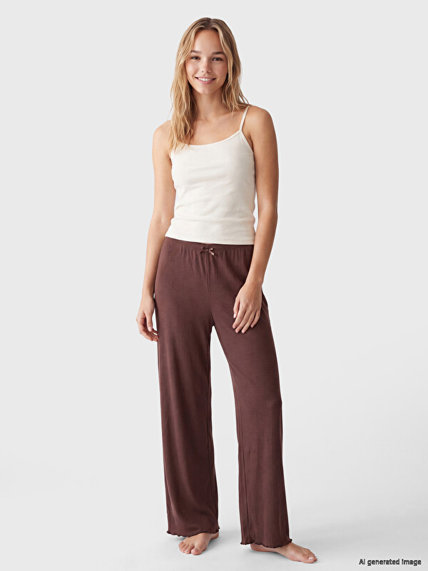 LCW DREAM Wide Leg Ribbed Women's Pyjama Bottoms
