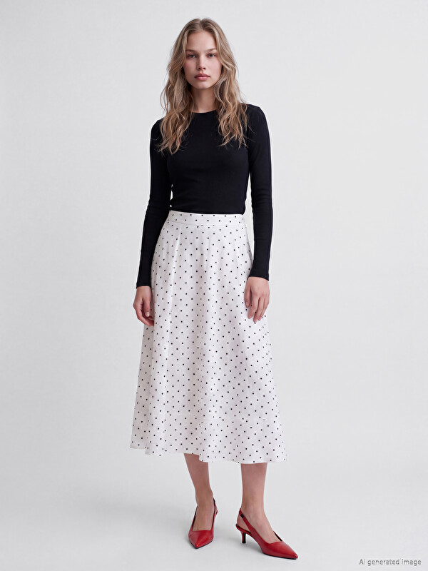 LCW Vision Elastic Waist Polka Dot Skirt