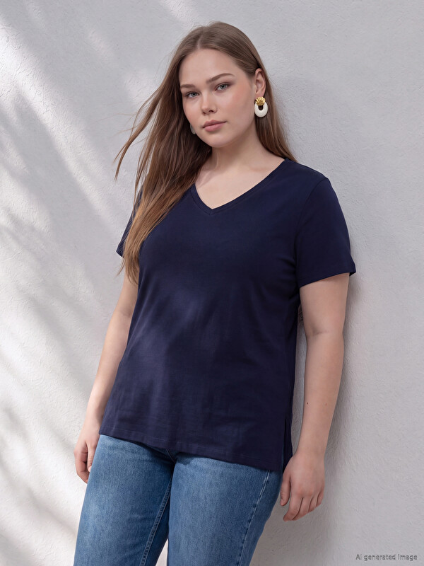 LCWAIKIKI Curve Plus Size %100 Cotton Women's T-Shirt