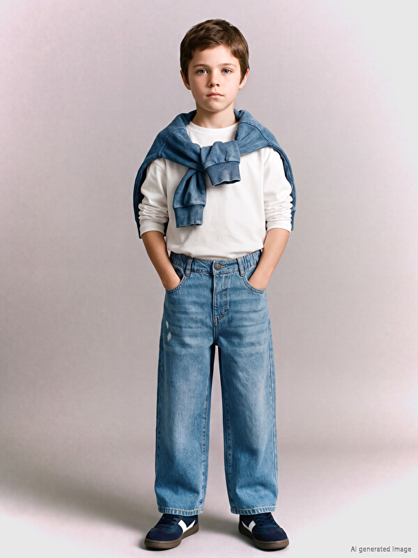 LCW Kids Blugi Băieți cu Talie Elastică și Croială Wide Leg