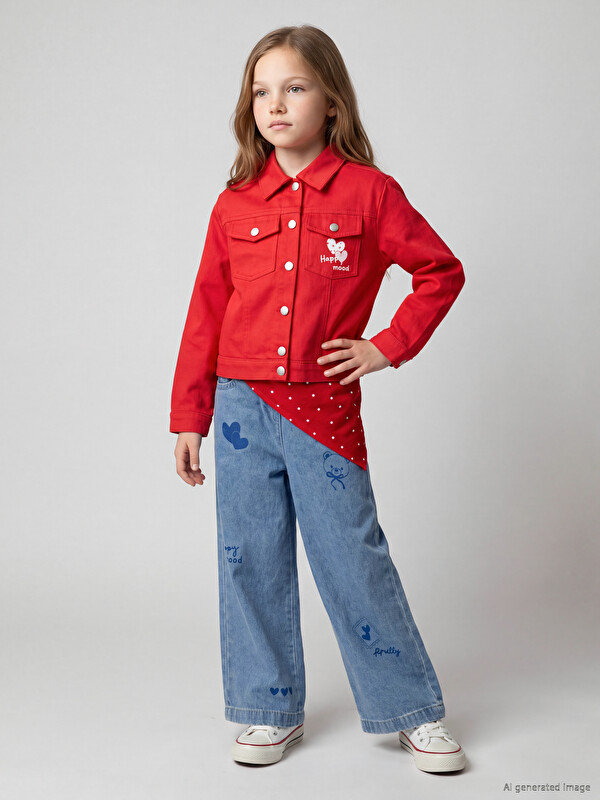 LCW Kids Wideleg Kız Çocuk Jean Pantolon ve Fular