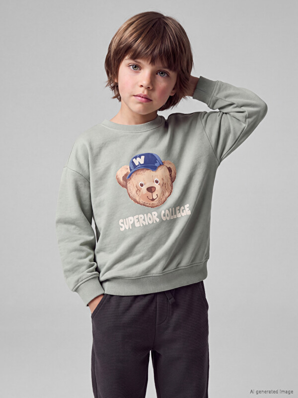 LCW Kids Ayıcık Baskılı Erkek Çocuk Sweatshirt