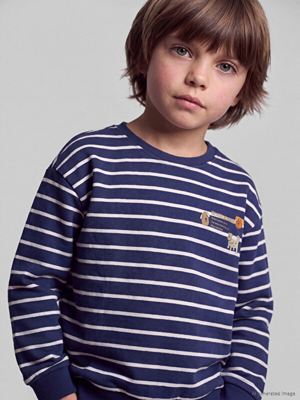 LCW Kids Çizgili Erkek Çocuk Kalın Sweatshirt
