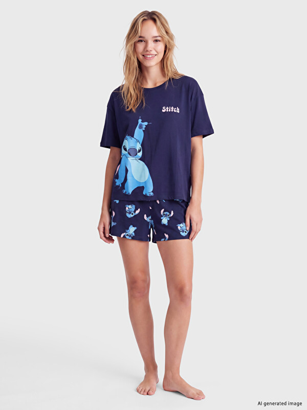 LCW Young Set de pijamale scurte cu imprimeu Stitch pentru femei