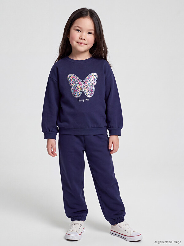 LCW Kids Butterfly Printed Girls' Tracksuit Set