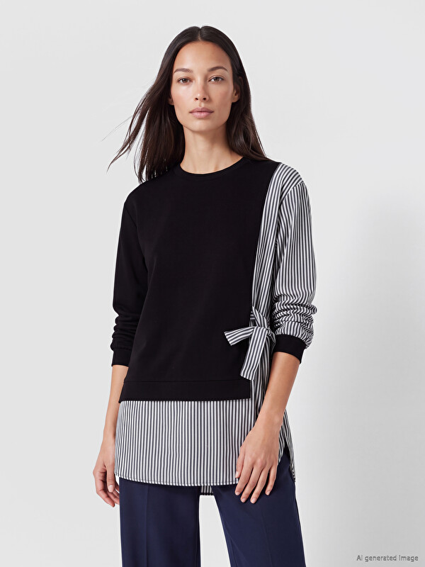LC WAIKIKI Çizgili Kadın Sweatshirt Tunik