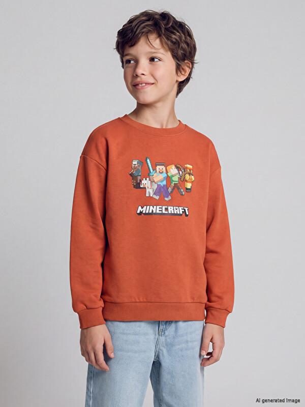 LCW Kids Minecraft Erkek Çocuk Kalın Sweatshirt