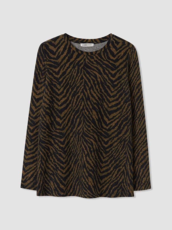 LCW Grace Crew Neck Patterned Blouse
