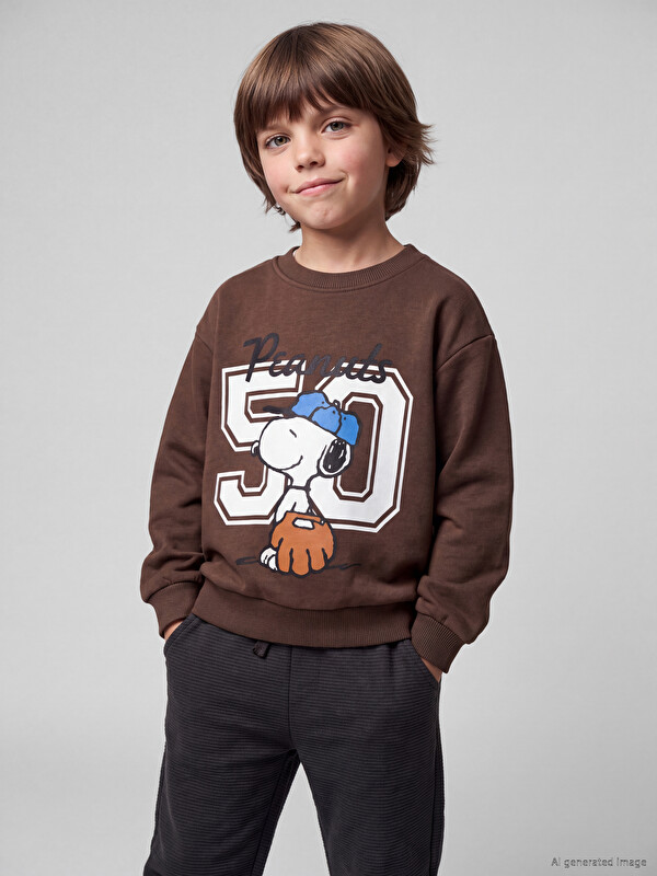 LCW Kids Snoopy Baskılı Erkek Çocuk Sweatshirt