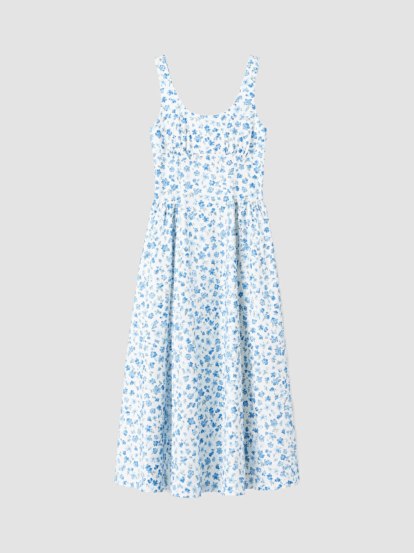 LCW Comfort Square Neck Floral Fitted Waist Dress