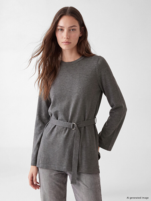 LCW Modest Crew Neck Sashed Women's Tunic