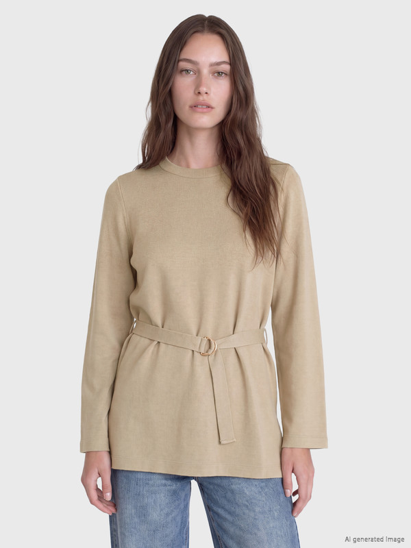 LCW Modest Crew Neck Sashed Women's Tunic