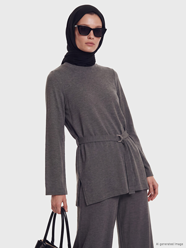 LCW Modest Crew Neck Sashed Women's Tunic