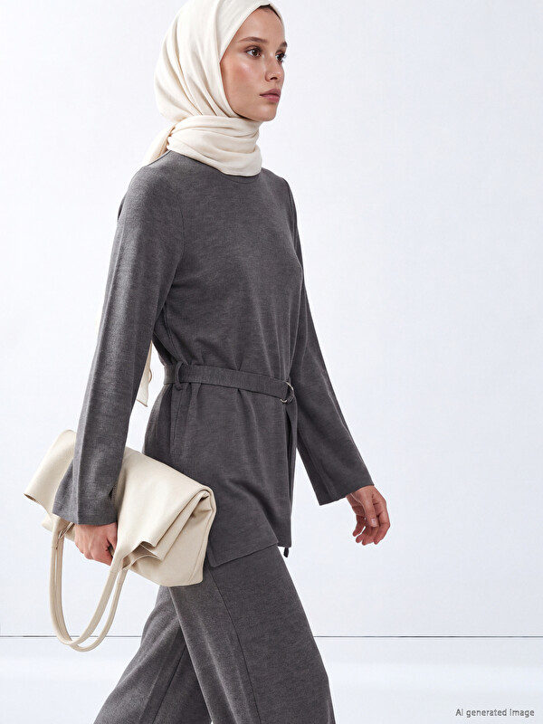 LCW Modest Bisiklet Yaka Kuşaklı Kadın Tunik