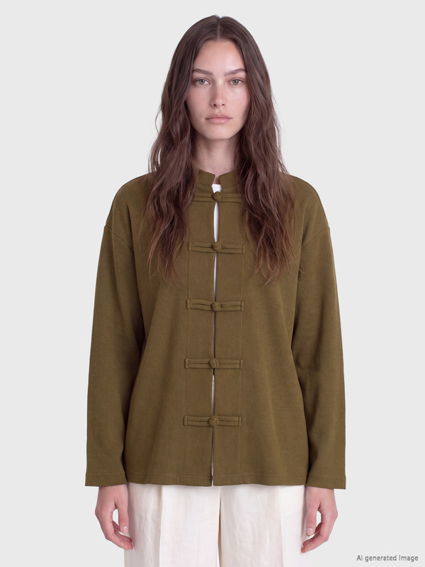 LCW Modest Grandad Collar China Buttoned Women's Cardigan