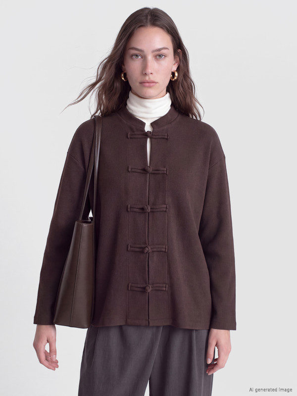 LCW Modest Grandad Collar China Buttoned Women's Cardigan