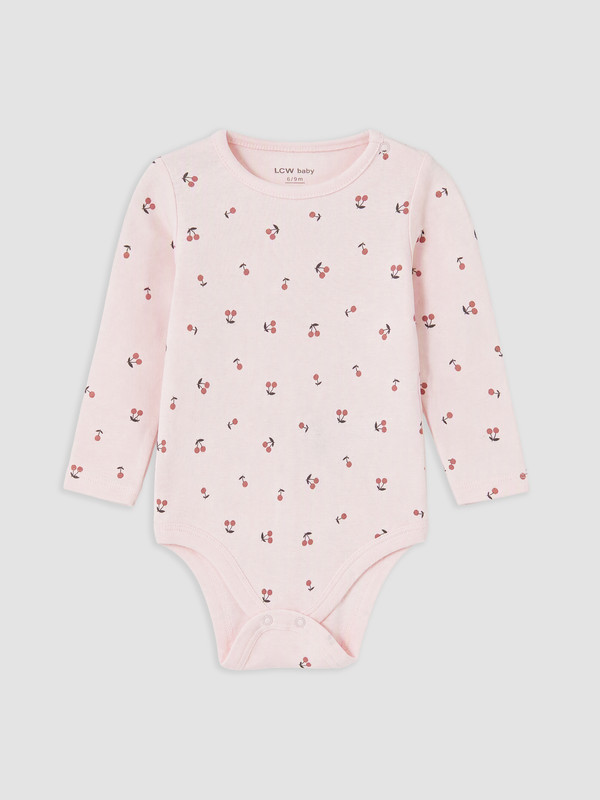 LCW baby Bisiklet Yaka Desenli Kız Bebek Çıtçıtlı Body