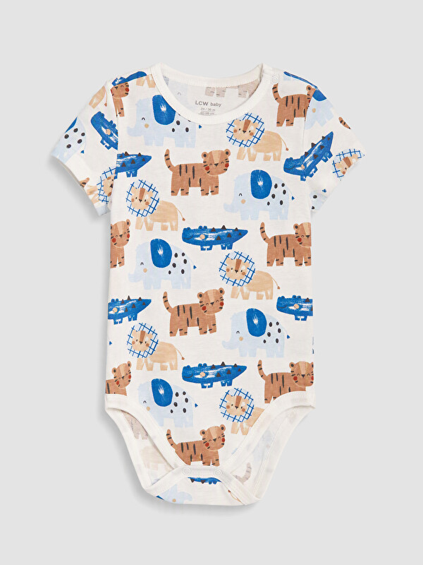 LCW baby Bisiklet Yaka Desenli Bebek Çıtçıtlı Body