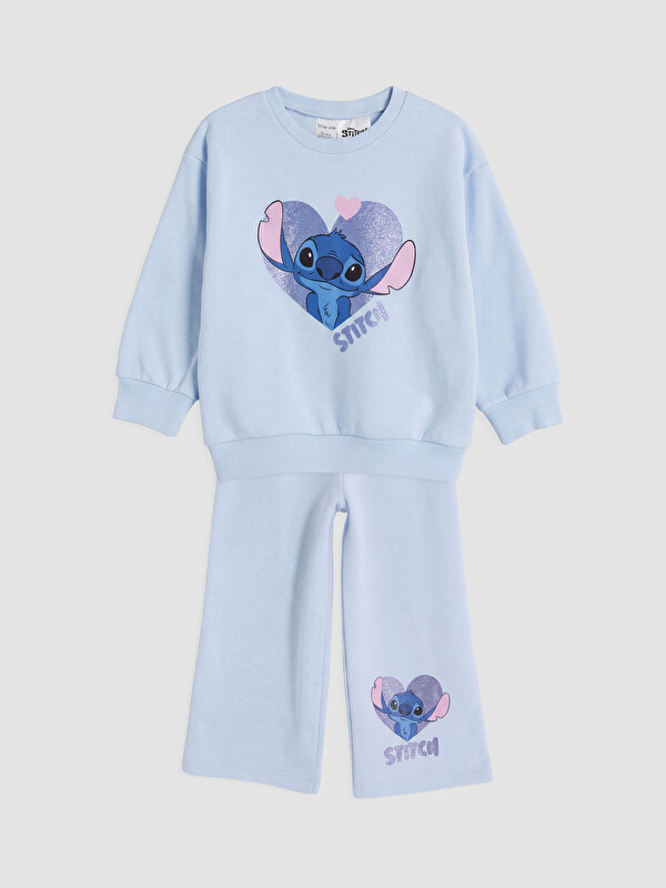 LCW Kids Crew Neck Stitch Printed Girls' Sweatshirt and Sweatpants