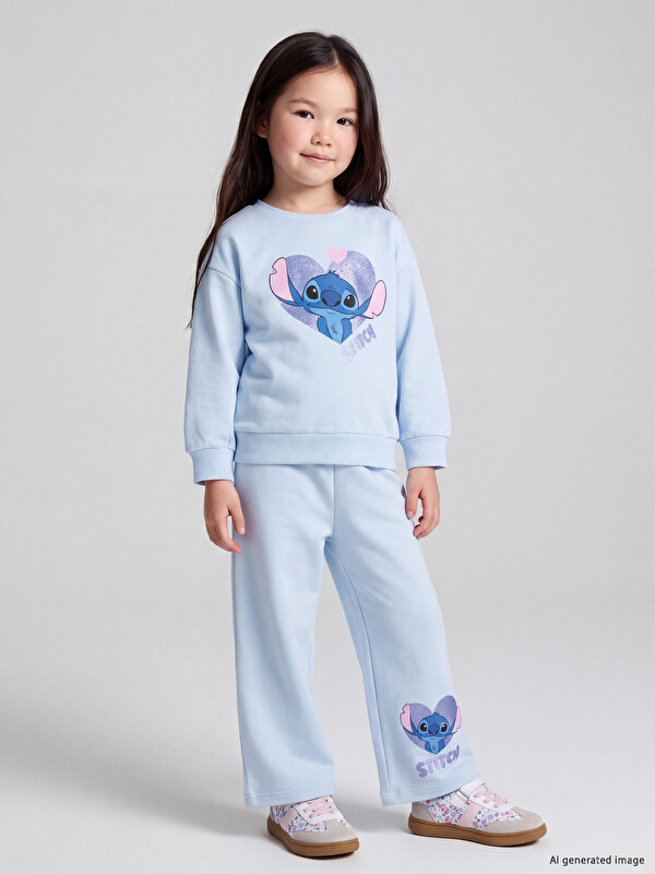 LCW Kids Crew Neck Stitch Printed Girls' Sweatshirt and Sweatpants