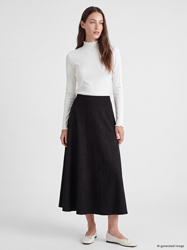 LCW Modest Elastic Waist Flared Skirt
