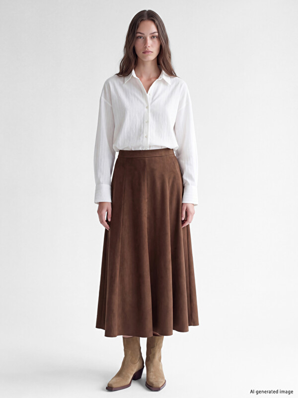 LCW Modest Elastic Waist Flared Skirt