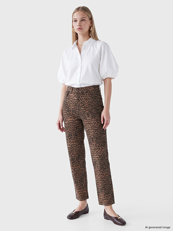 LCW Jeans Straight Fit Leopard Print Women's Jeans
