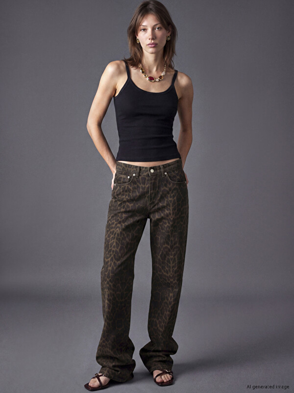 LCW Jeans Leopar Desenli Straight Fit Kadın Jean Pantolon