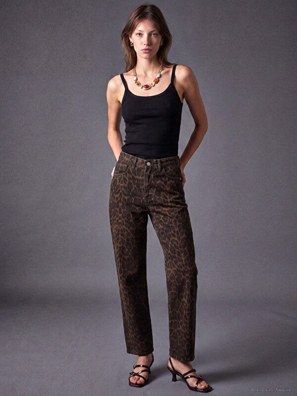 LCW Jeans Leopar Desenli Straight Fit Kadın Jean Pantolon