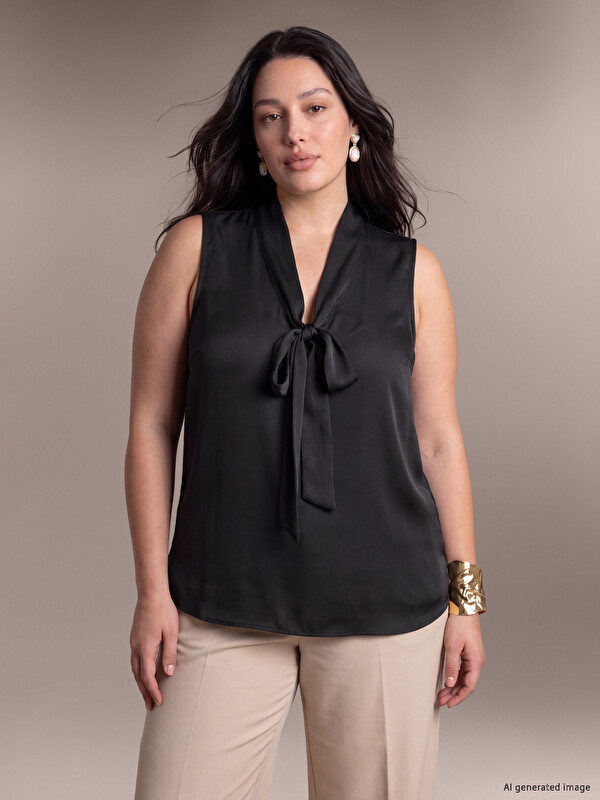 LCW Curve Plus Size Tie Neck Blouse