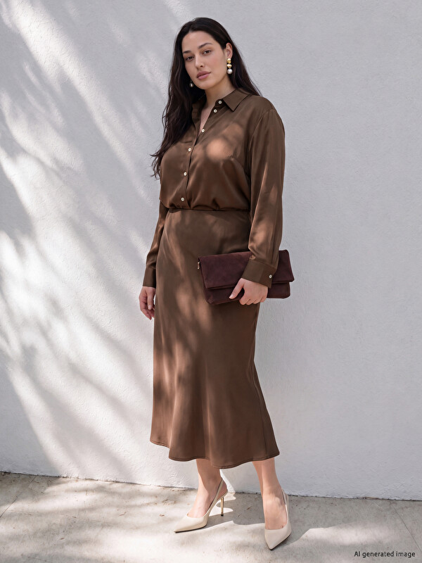 LCW Curve Fustă din Satin cu Talie Elastică Plus Size