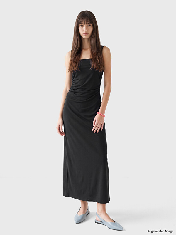 XSIDE Square Neck Ruched Bodycon Dress
