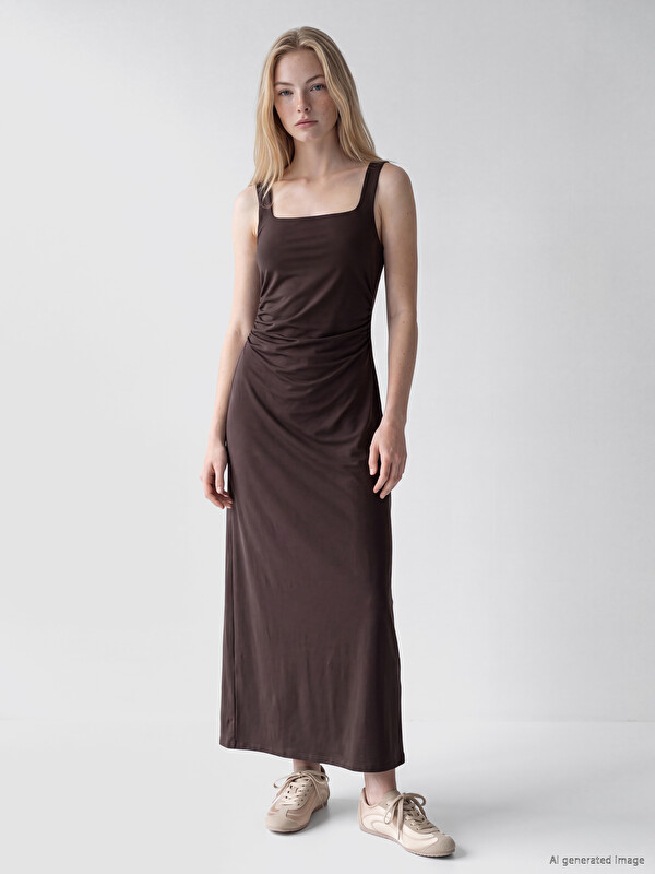 XSIDE Square Neck Ruched Bodycon Dress