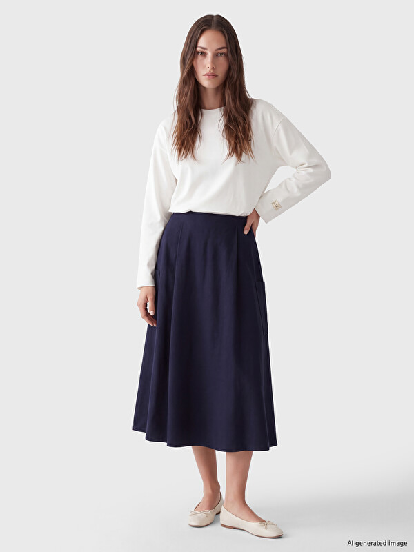 LCW Modest Waist Zippered A Cut Skirt