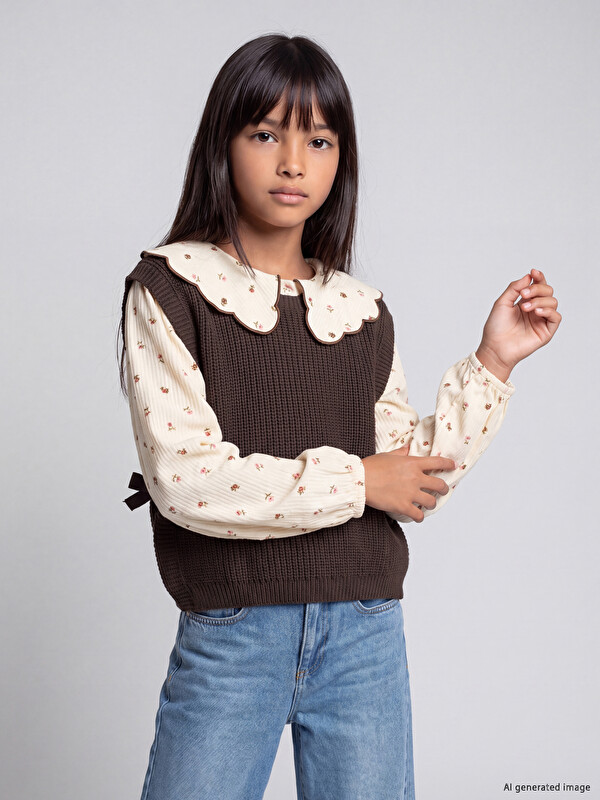 LCW Kids Girls' Floral Shirt and Sweater Set