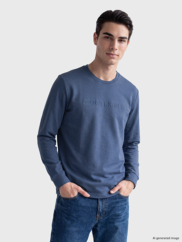 LCWAIKIKI Classic Bisiklet Yaka Baskılı Erkek Sweatshirt