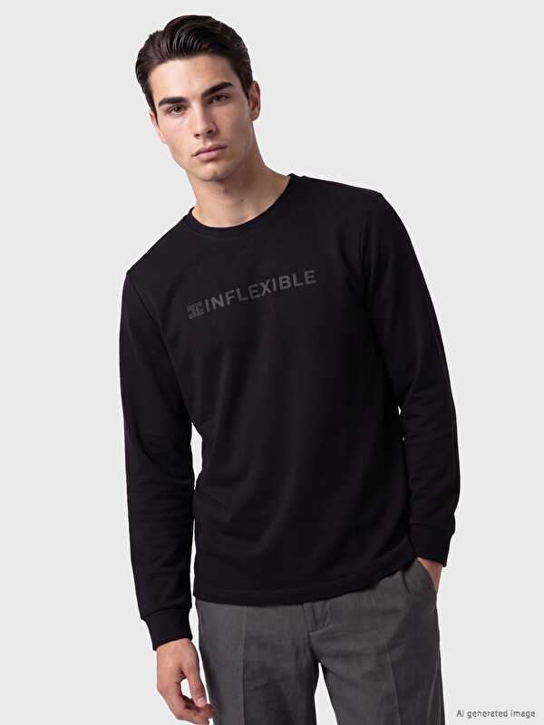 LCWAIKIKI Classic Bisiklet Yaka Baskılı Erkek Sweatshirt