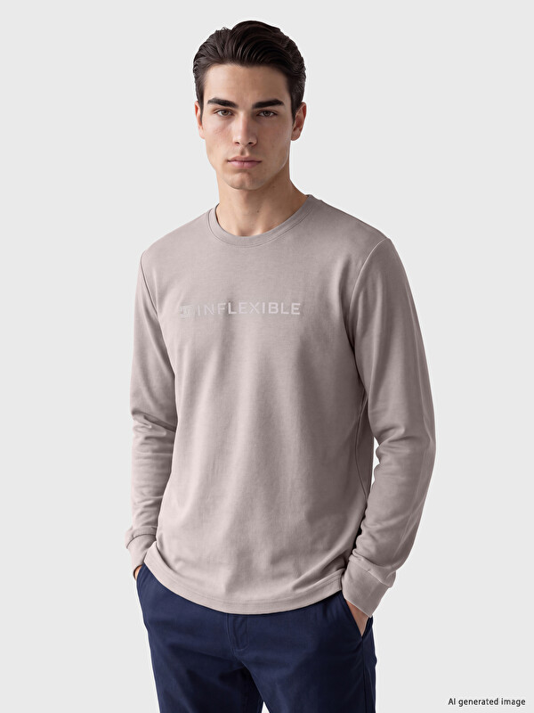 LCWAIKIKI Classic Bisiklet Yaka Baskılı Erkek Sweatshirt