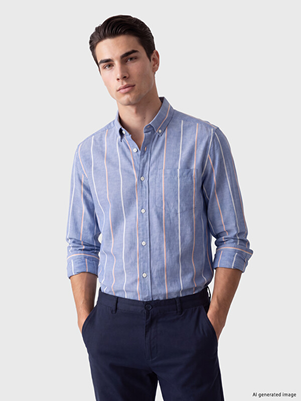 LCWAIKIKI Classic Regular Fit Çizgili Oxford Erkek Gömlek