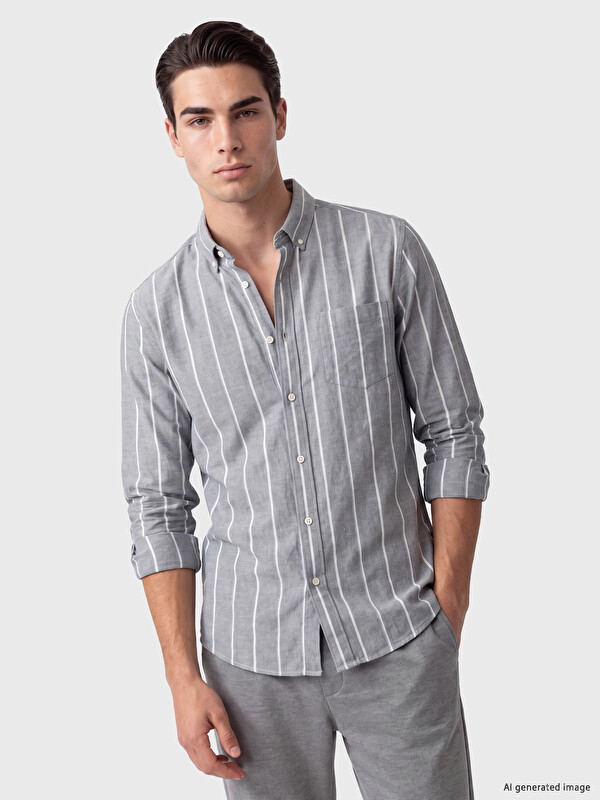 LCWAIKIKI Classic Regular Fit Çizgili Oxford Erkek Gömlek