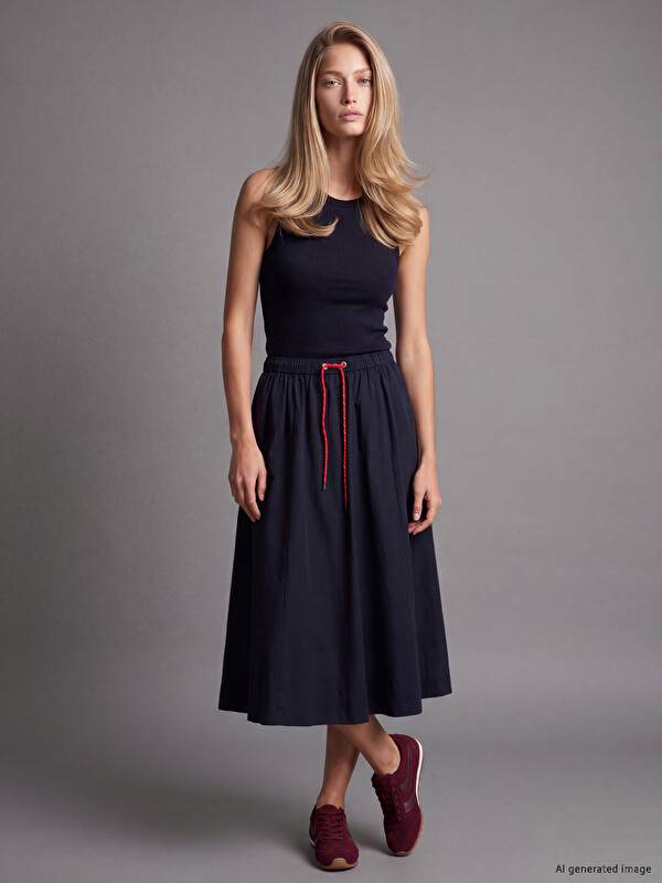 LCW Vision Elastic Waist Flared Skirt