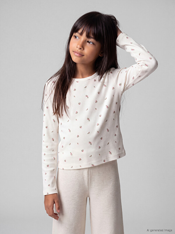 LCW Kids Crew Neck Floral Girls' T-shirt