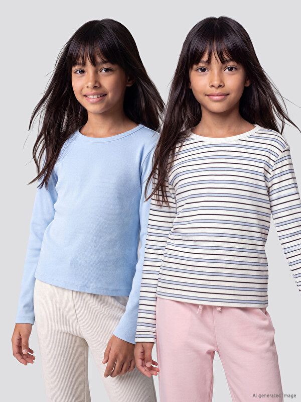 LCW Kids Crew Neck Girls' T-Shirt 2 Pack