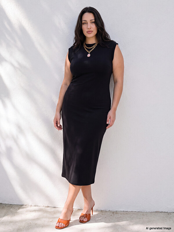 LCW Curve Woman Black Dress